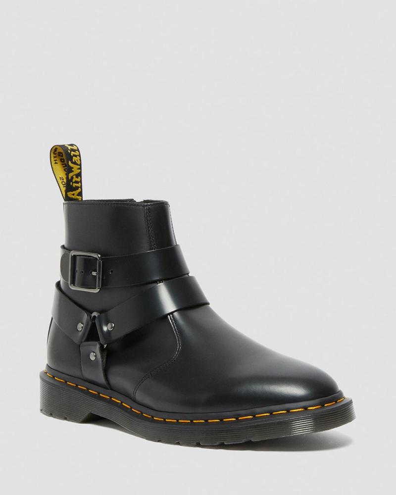 Black Men\'s Dr Martens Jaimes Leather Harness Ankle Boots | CA 444AHK